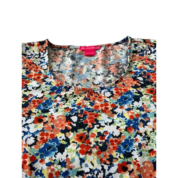 SUNNY LEIGH SHORT SPLIT SLV, V-NECK, TUNIC TOP, WOMENS, L, MULTICOLORED FLORAL - Picture 6 of 12